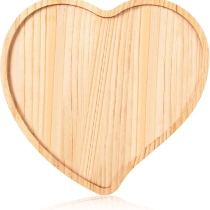 FOBSME Heart Shape Wooden Serving Platter, 12.6x12.6x0.59 inches, Light Brown, Pine Wood, Valentine's Day, Wedding, Mother's Day