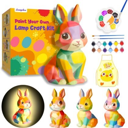 Paint Your Own Bunny Lamp Kit, Arts and Crafts for Kids Ages 8-12, Art Supplies Painting kit for Kids 6-12, Rabbit Toys Night Light, Easter Crafts Birthday Party Gift for Girls Boys Ages 3 4 5 6 7 8+