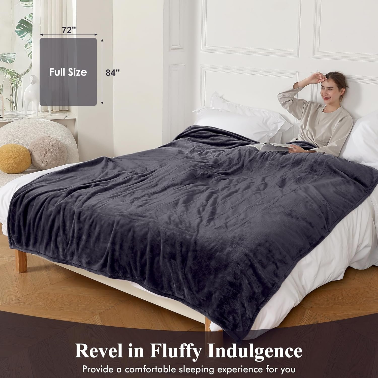 COZYTY Heated Blanket Electric Blanket Full Size, Super Soft Cozy Upgraded Flannel Heating Blanket with 6 Heating Levels & 1-10 Hours Auto Off, Fast Heating & Overheat Protection, 72" x 84", Dark Gray - Image 5