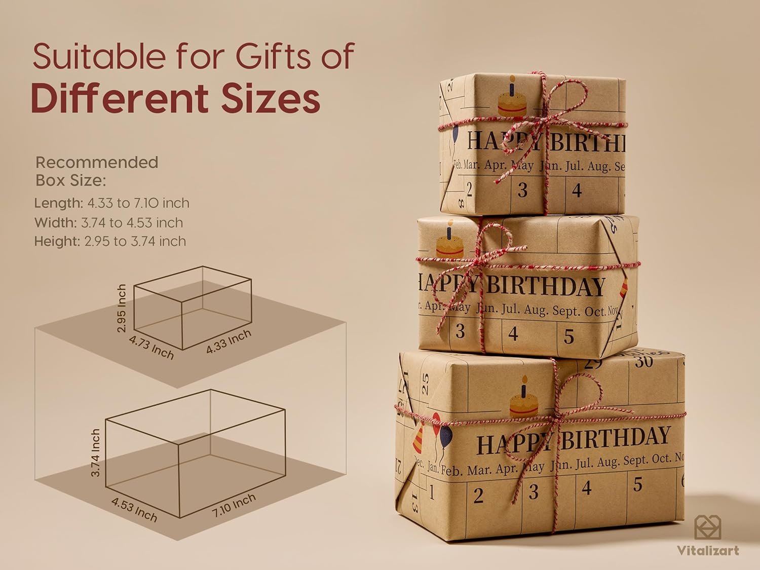 Vitalizart Write-On Calendar Birthday Wrapping Paper Set 17" With 5-Yard Twine Recyclable Customizable Gift Wrap For Birthday Party Baby Shower Handmade Crafts - Image 5