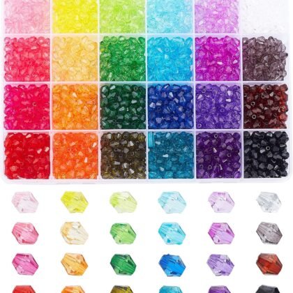 PH PandaHall 2160pcs 6mm Crystal Beads Bicone Bracelet Bead Faceted Acrylic Beads 24 Colors Rainbow Loose Craft Bead for Friendship Bracelet Necklace Earring Jewelry Making Flower Bag Decoration