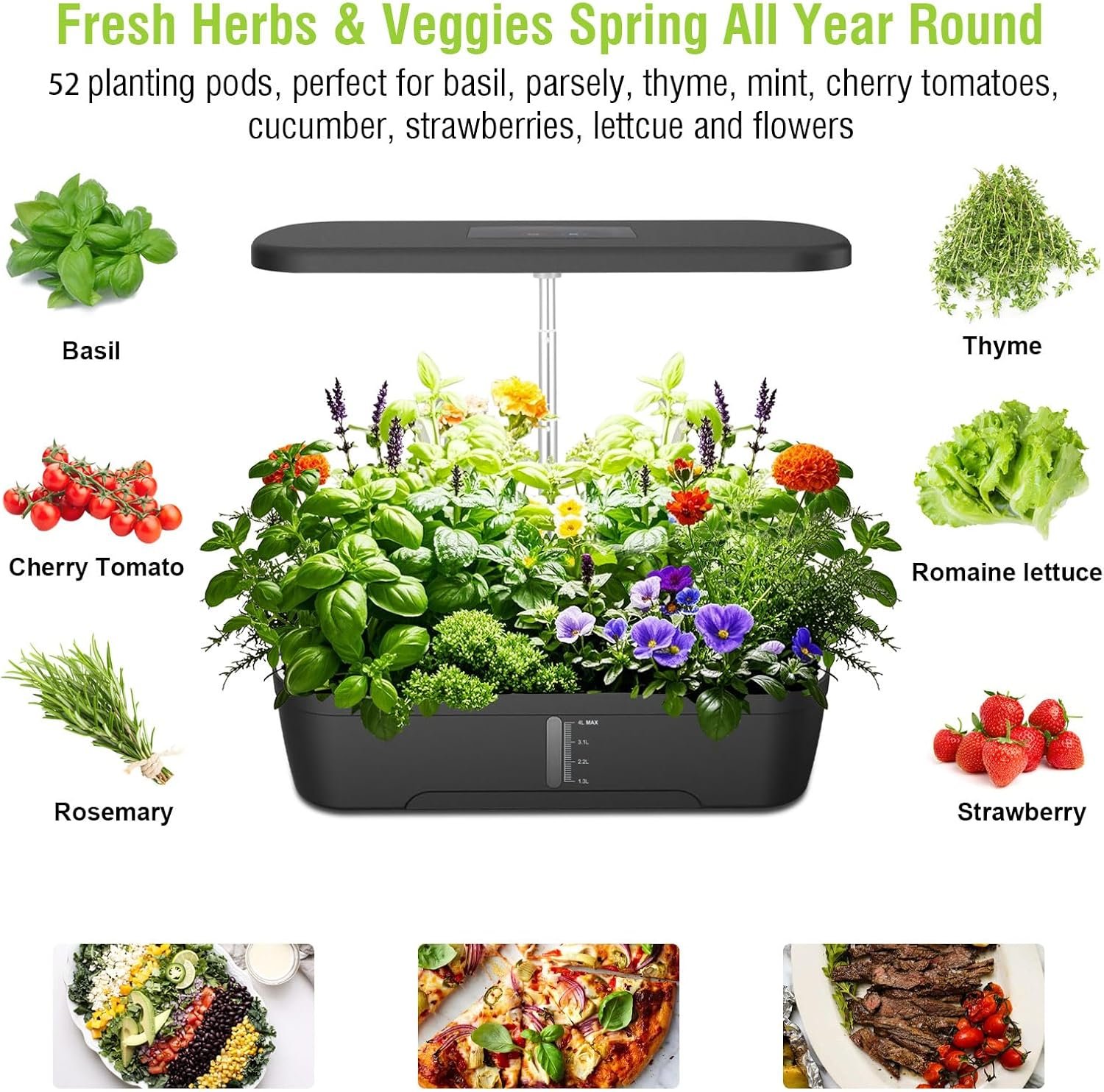 52 Pods Hydroponics Growing System Kit, Indoor Herb Garden with Smart LED Grow Light, Large Capacity Water Tank, Adjustable Height, Auto Timer & Quiet Pump for Home Kitchen Office Indoor Gardening - Image 2