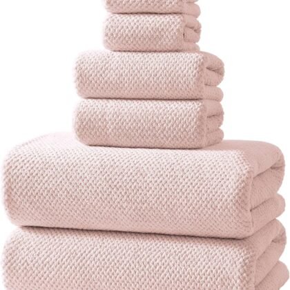 REDKISS Pink Towel Set, 6 Piece Premium Soft Bath Towel Set, Highly Absorbent Luxury 6-Pack with 2 Bath Towels, 2 Hand Towels, 2 Washcloths for Bathroom, Gym, Hotel, and Spa Daily Use