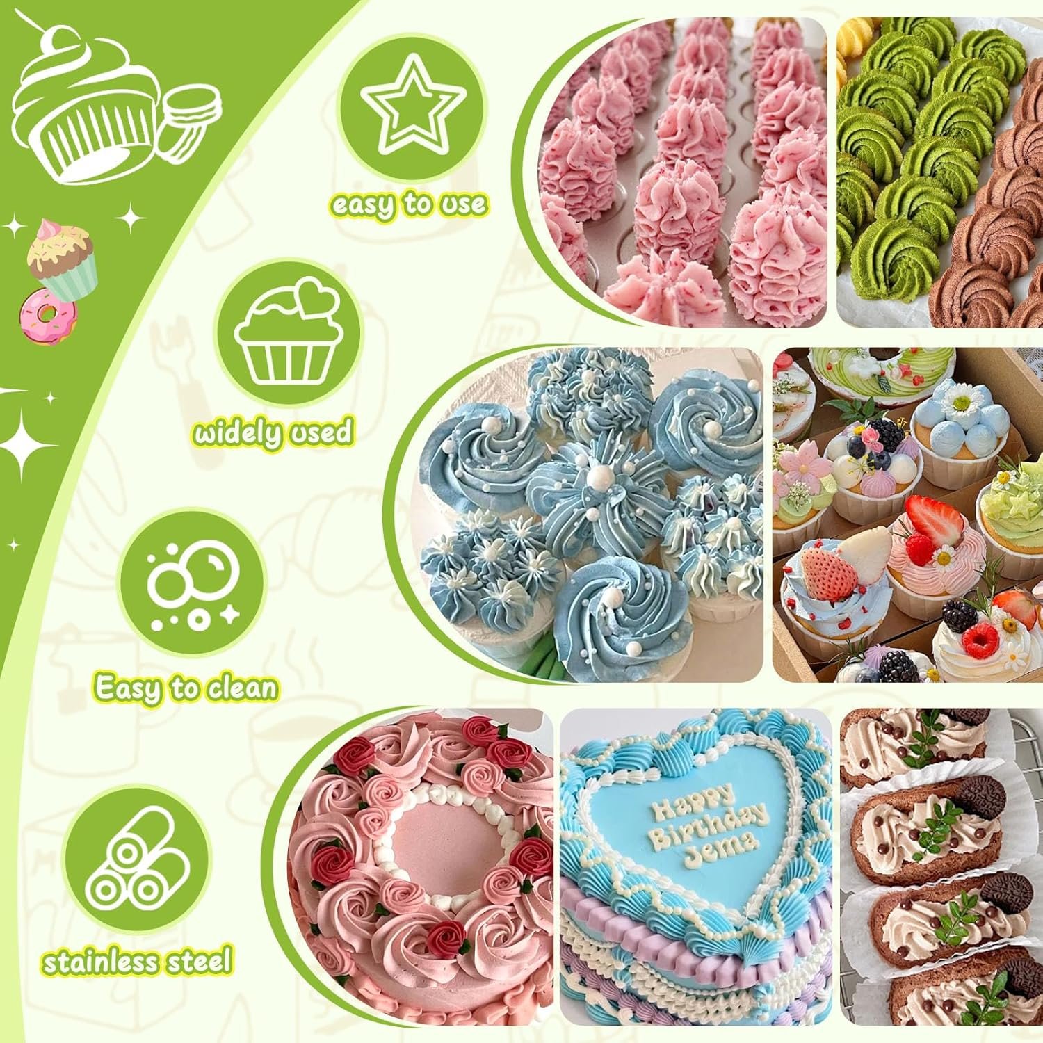 FANTEXY Dessert Decorating Syringe Set, Icing Piping Kit Stainless Steels Cake Decorating Tools 6 Piping Icing Nozzles Cupcake Decorating Kit - Image 4