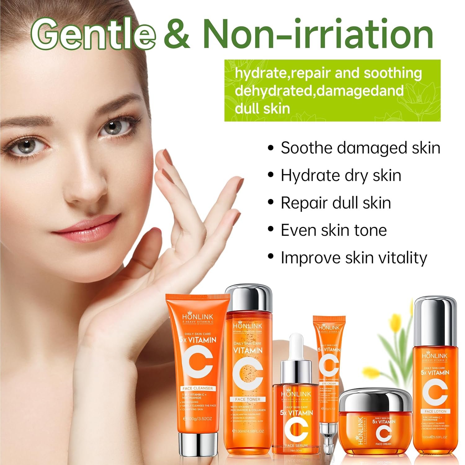 Glown 6-Piece Hydrating Skincare Set with Vitamin C & Niacinamide,Complete Face & Body Care Kit with Cleanser,Toner,Serum,Moisturizer,Eye Cream & Body Lotion | Valentine’s Day Skincare Gift for Women - Image 2