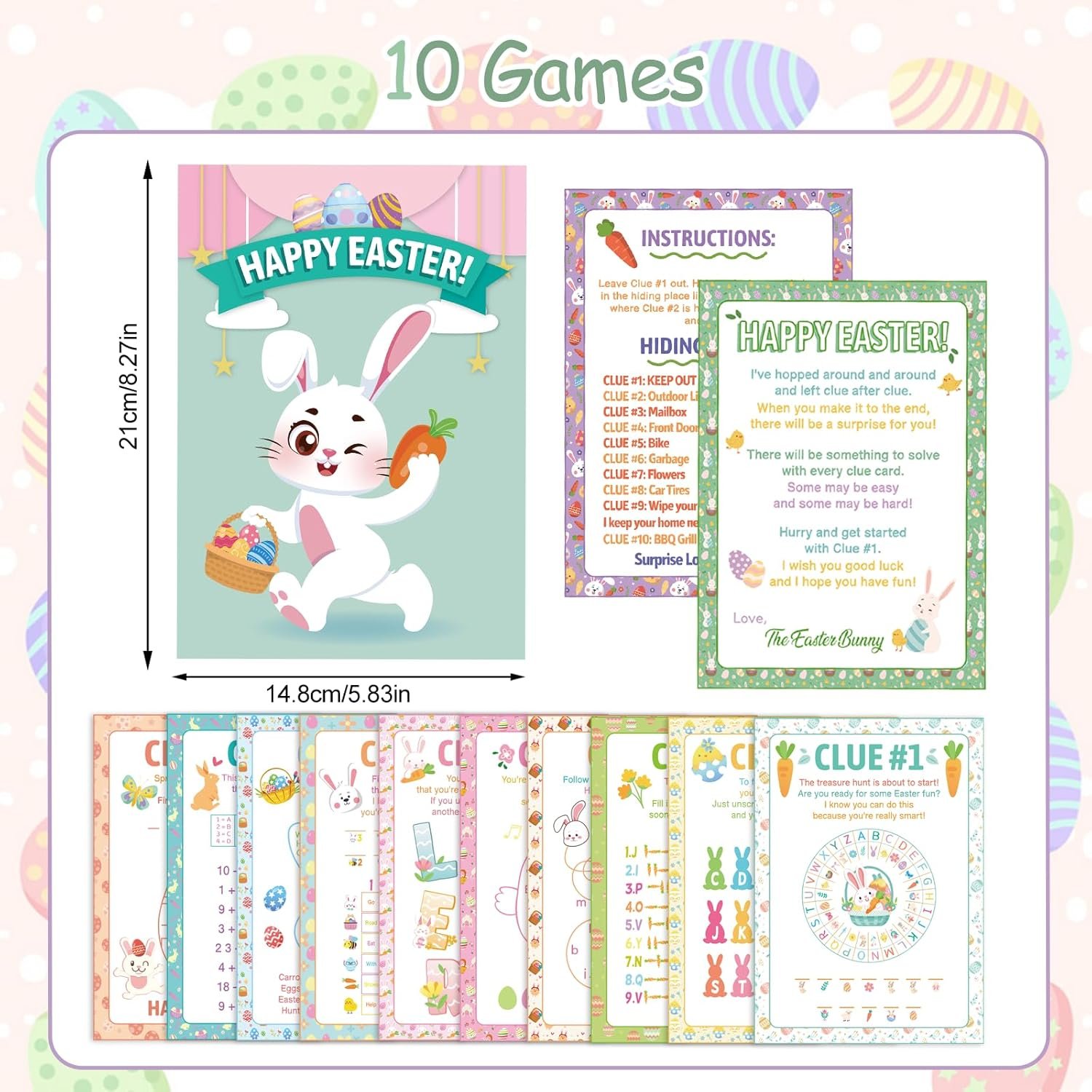 HOWAF 11pcs Outdoor Easter Hunt Clues Cards, Outdoor Easter Party Games Easter Scavenger Hunt with Friends, Family - Image 2