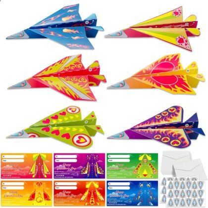 JUESMOS 30 Pack Paper Plane Valentines Day Cards for Kids School Funny Valentines Cards for Kids Classroom Origami Valentines Day Airplanes Greeting Cards with Envelopes Valentines Classroom Favors