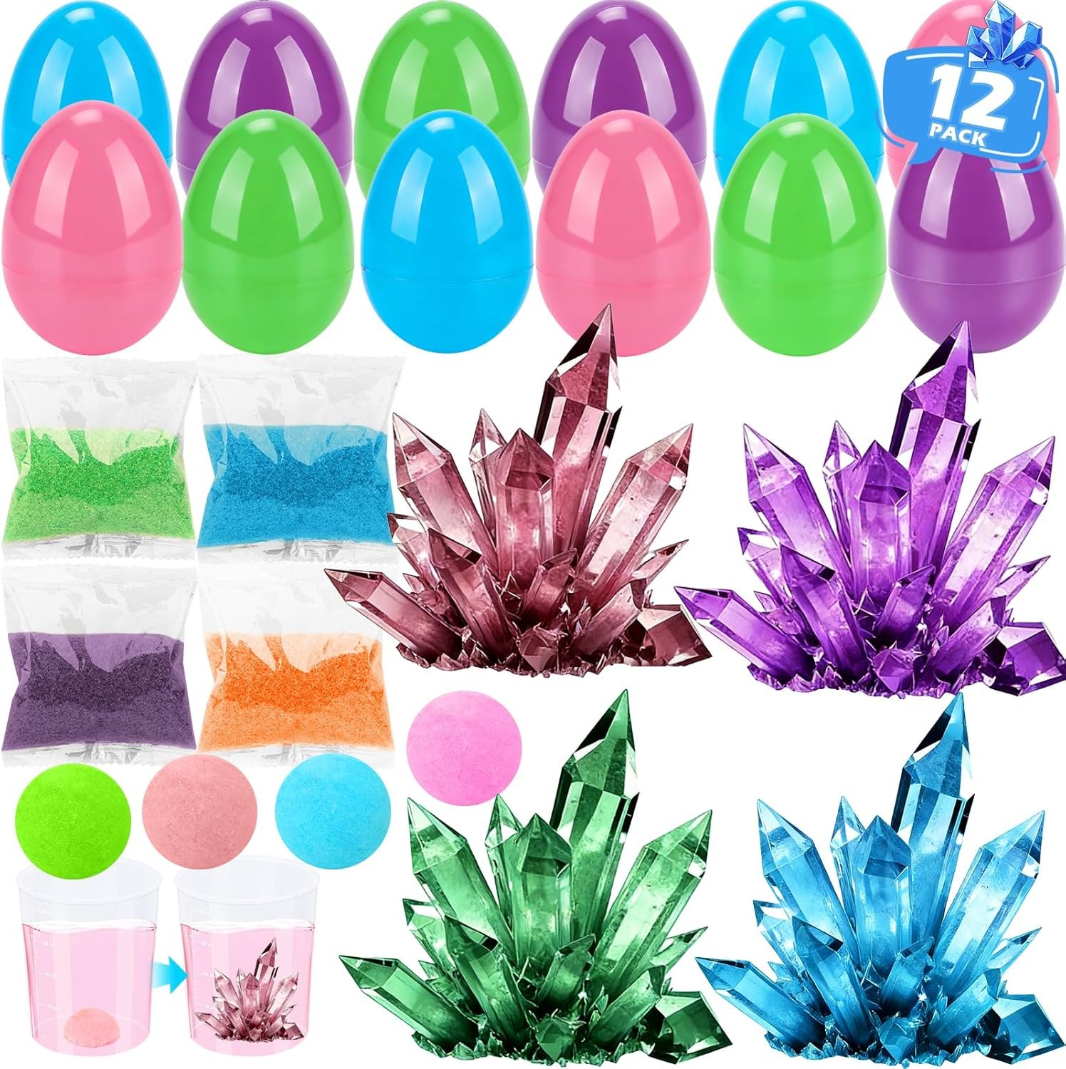 Grenfield Easter Eggs Fillers with Science Kit Planting Crystal, Easter Basket Stuffers Science Kit Planting Crystal Toy, Classroom Prizes for Easter Egg Hunts,Party Favors,Kids, Boys Girls (12 Pack)