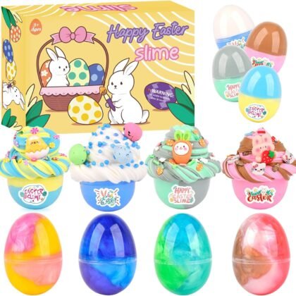 Butter Galaxy Slime Kit Easter Basket Stuffers - 8 Prefilled Easter Eggs with Butter Slime & Cute Slimes Add-ins, Soft & Non Stick Fluffy Slimes for Birthday Party Favors for Girls & Boys Egg Fillers