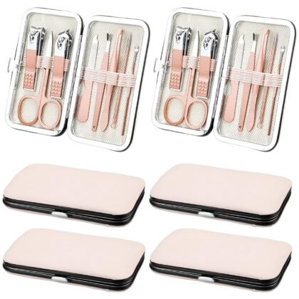 Hanaive 6 Set Manicure Set 48 Pcs Nail Clippers Pedicure Kit Gift for Mother's Day 8 in 1 Stainless Steel Grooming Kit Professional Nail Care Tools with Luxurious Travel Case for Men Women(Rose Gold)