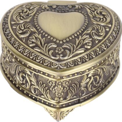 Pssopp Bronze Vintage Heart Jewelry Box, Ring Small Trinket Jewellery Storage Organiser Christmas Gift Vintage Heart Shaped Storage Box for Women Gifts