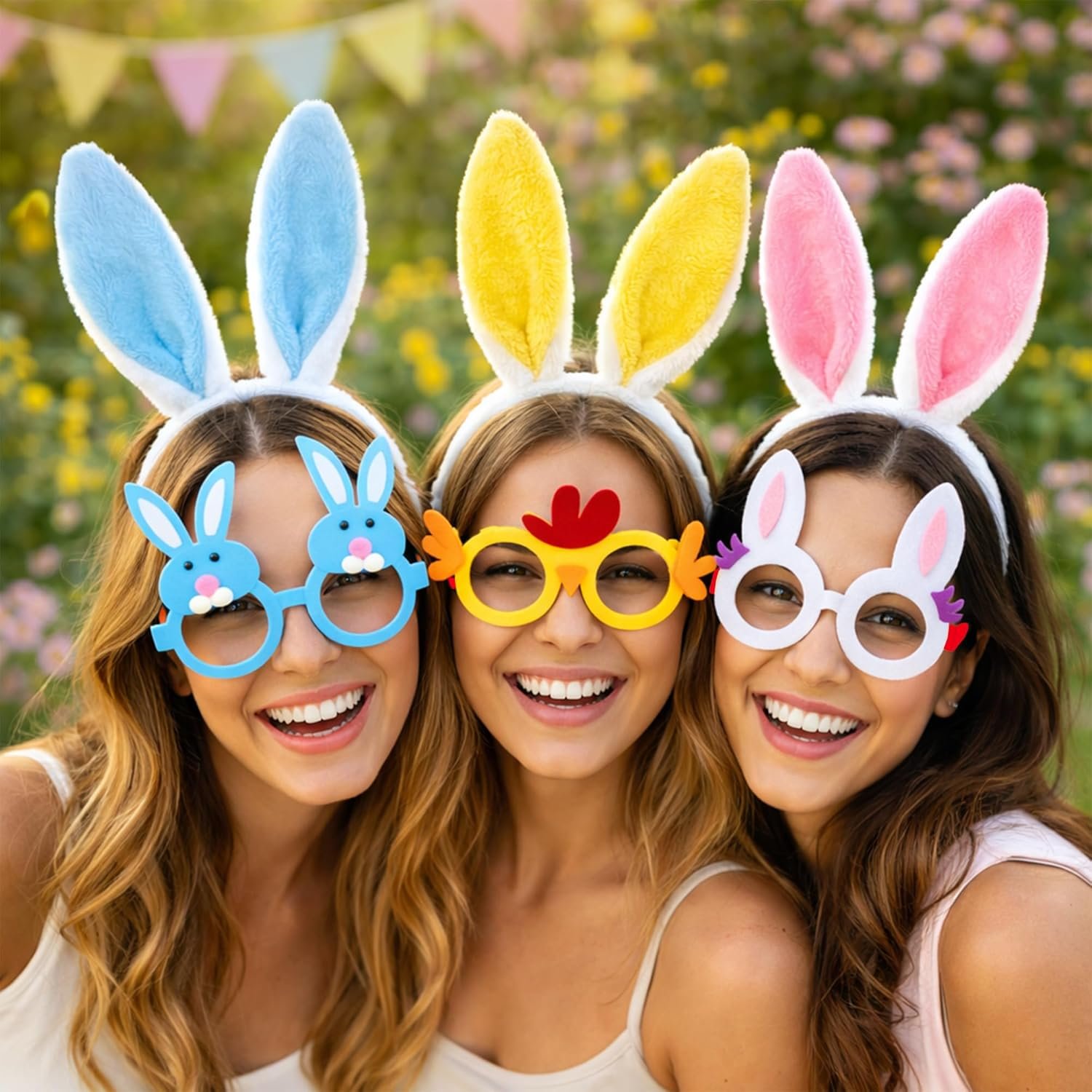 Easter Headbands and Glasses Set, 6PCS Bunny Ear Headbands & Funny Easter Glasses, Cute Photo Props for Easter - Image 7