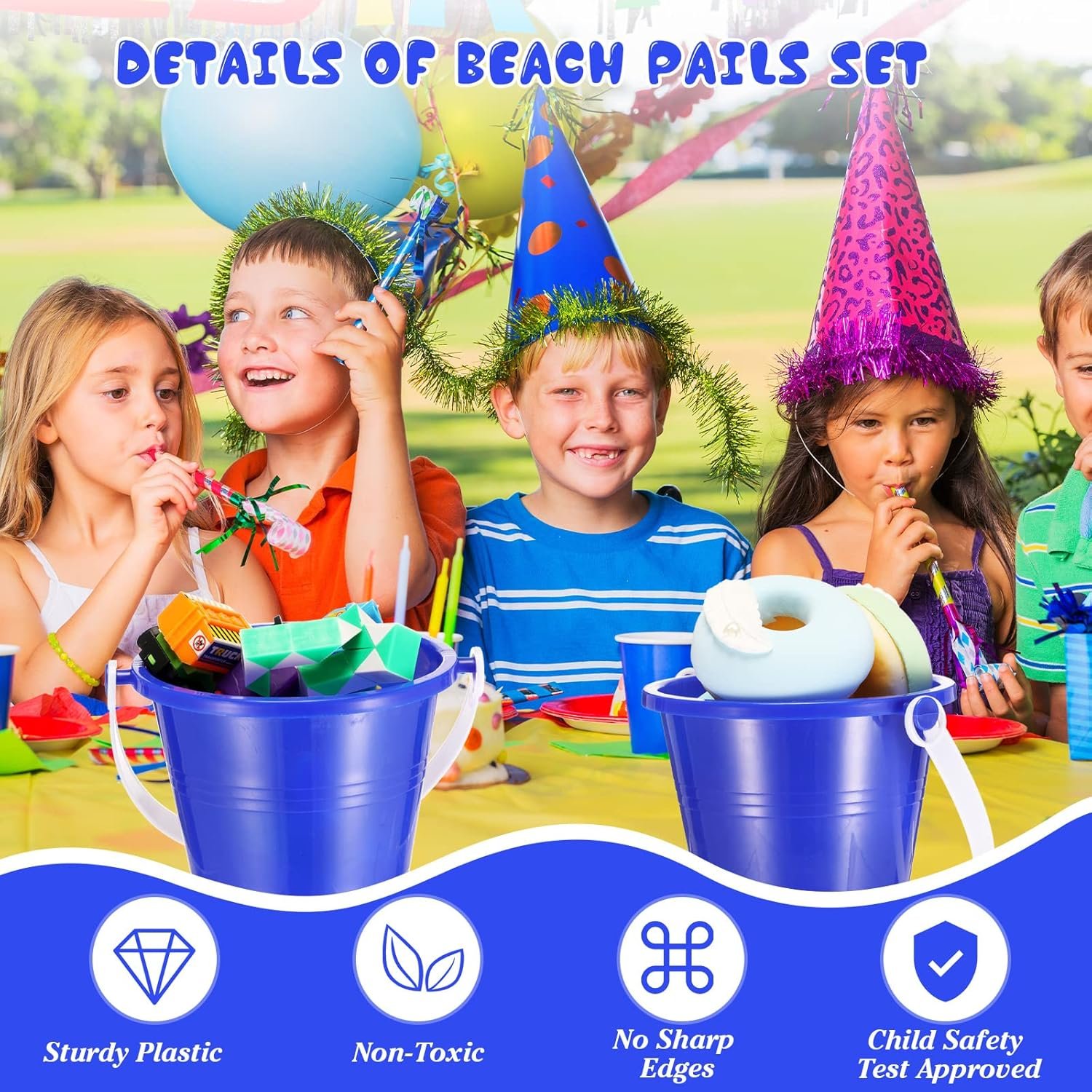12 Pack 4 Inch Beach Buckets and Shovels for Kids Sand Pails Plastic Sand Buckets Bulk Small Toy Pails at The Beach, Use for Toddlers Little Guys(Blue) - Image 3