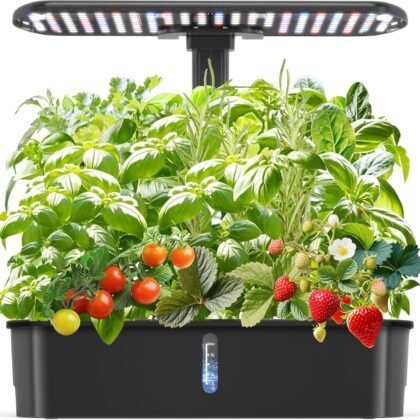Hydroponics Growing System Kits,Smart Indoor Herb Garden with 24W LED Grow Light Planting Height Adjustablewith,12 Pods Plant Germination Kit,with Quiet Pump, Ideal Gift for All Ages
