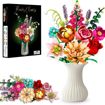 Flower Bouquet Building Kit, 762 PCS Eternal Flower Arrangement with Rose, Lily, Lavender & More, DIY Home Decor Set, for Christmas Day, Building Blocks for Adults & Kids Ages 6+