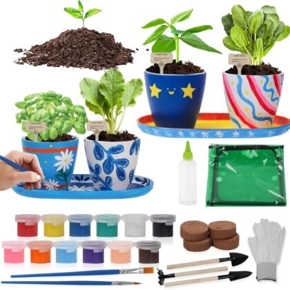 Paint & Plant Flower Gardening Kit with 4 Pots - Kids Gardening Set Ages 8-12, Spring Arts & Crafts Activities Kits, Educational Birthday/Easter Gifts for Boys & Girls Ages 5 6 7 9 10 11