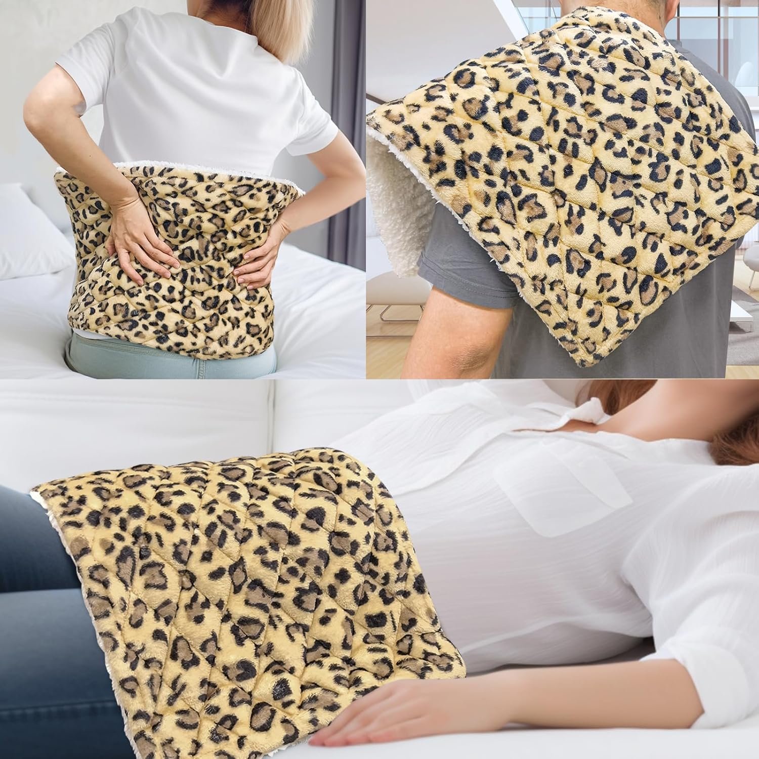 Full Weighted Electric Heating Pad for Back Pain & Period Cramps Relief, Heat Pad with 12 Heat Settings, Plush 2.3LB Hot Weighted Heated Pad (Leopard Print, 12''×24'' BZ Brown) - Image 6