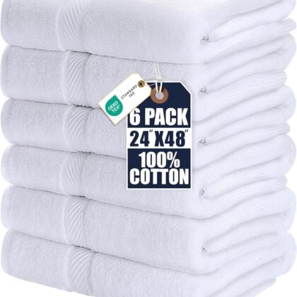 Utopia Towels 6 Pack Medium Bath Towel Set, 24 by 48 Inches, 500 GSM 100% Ring Spun Cotton, Lightweight and Highly Absorbent Quick Drying Premium Towels for Hotel, Spa and Bathroom, White