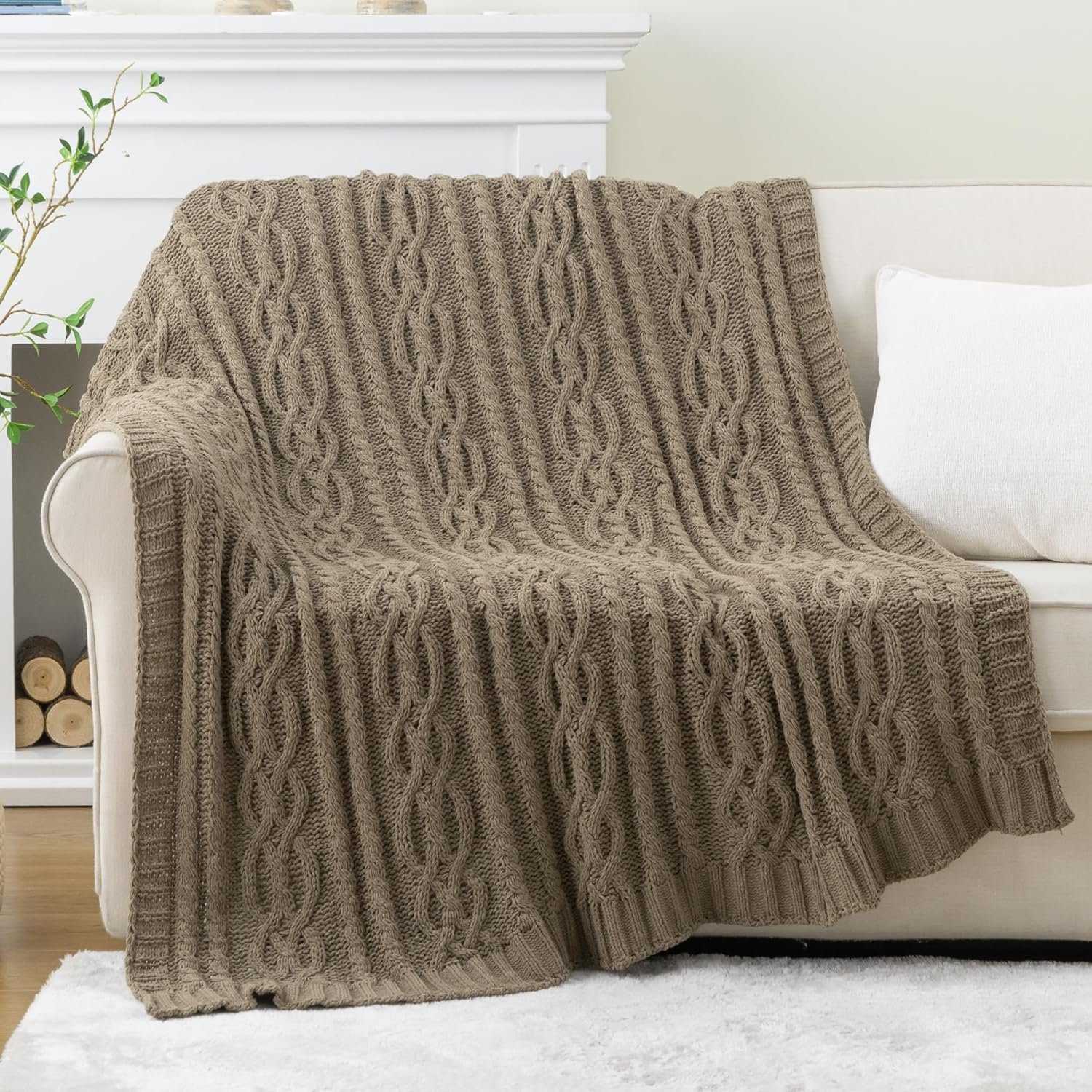 Battilo Camel Tan Throw Blanket for Couch,51"x67", Cable Chenille Knitted Throw Blankets for Bed, Sofa, Chair,Living Room, Soft Cozy Thick Warm Decorative Textured Blanket. - Image 2
