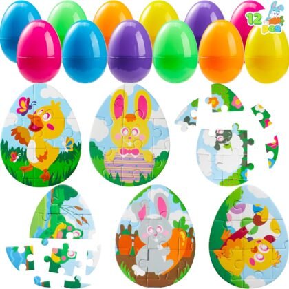 JOYIN 12 Pcs Easter Eggs Jigsaw Puzzle for Egg Hunt Game, School Activities Rewards, Kids Party Favors, Easter Basket Stuffers Fillers, Classroom Prize Supplies