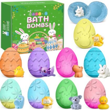Easter Egg Bath Bombs for Kids with Surprise Toys Inside, Easter Basket Stuffers for Boys and Girls,9 Pack Bunny Bubble Bath Bombs for Easter Egg Hunt Toddler Teen Easter Gifts Party Favor