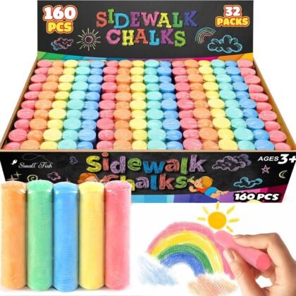 160Pcs Sidewalk Chalk Set in 5 Colors 32 Packs: Washable Jumbo Sidewalk Chalk Bulk for Kids Outdoor Art, Non-Toxic Dustless Giant Box Chalkboard Chalk for Toddler Painting on Blackboard, Party