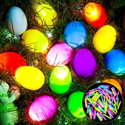 160 Pcs Easter Eggs with 160 Mini Glow Sticks, Glow in The Dark Easter Eggs Hunt Basket Stuffers Fillers Gift Adult Yard Lawn Party Decor(Bright Color)