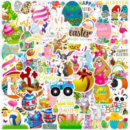 200Pcs Easter Stickers for Water Bottles, Easter Egg Bunny Stickers for Kids Teens Girls Adults, Vinyl Waterproof Sticker for Laptop, Phone