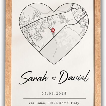 Personalized Map Couple's Sign - Custom Heart Map Print with Names, Date & Location - Gift for Engagement, Wedding, Anniversary - Where It All Began Sign, Framed Wall Art in 3 Sizes & Colors