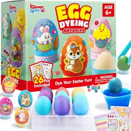 Klever Kits 20Pcs DIY Easter Egg Decorating Kit, Dye Kit with Gradient Color Tablets, Stands, Stickers for Party Favor, Creativity Activity, Hunt, Gift