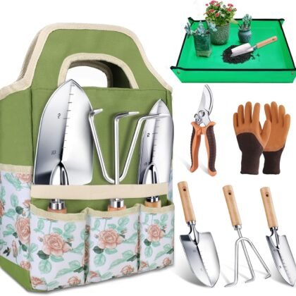 Kynup Garden Tools, 7 Piece Gardening Gift for Women, Gardening Tool Kit, Gardening Hand Tools Set, Gardening Supplies, Essentials, Garden Stuff, Thickened Stainless Steel, Rust-Proof