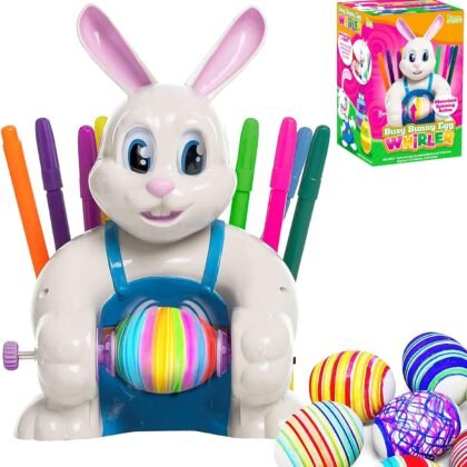JOYIN Motorized Easter Egg Decorator Kit, Easter Busy Bunny Egg Spinner Whirler Decorating Machine with 10 Non-Toxic Markers for Kids Craft Activities