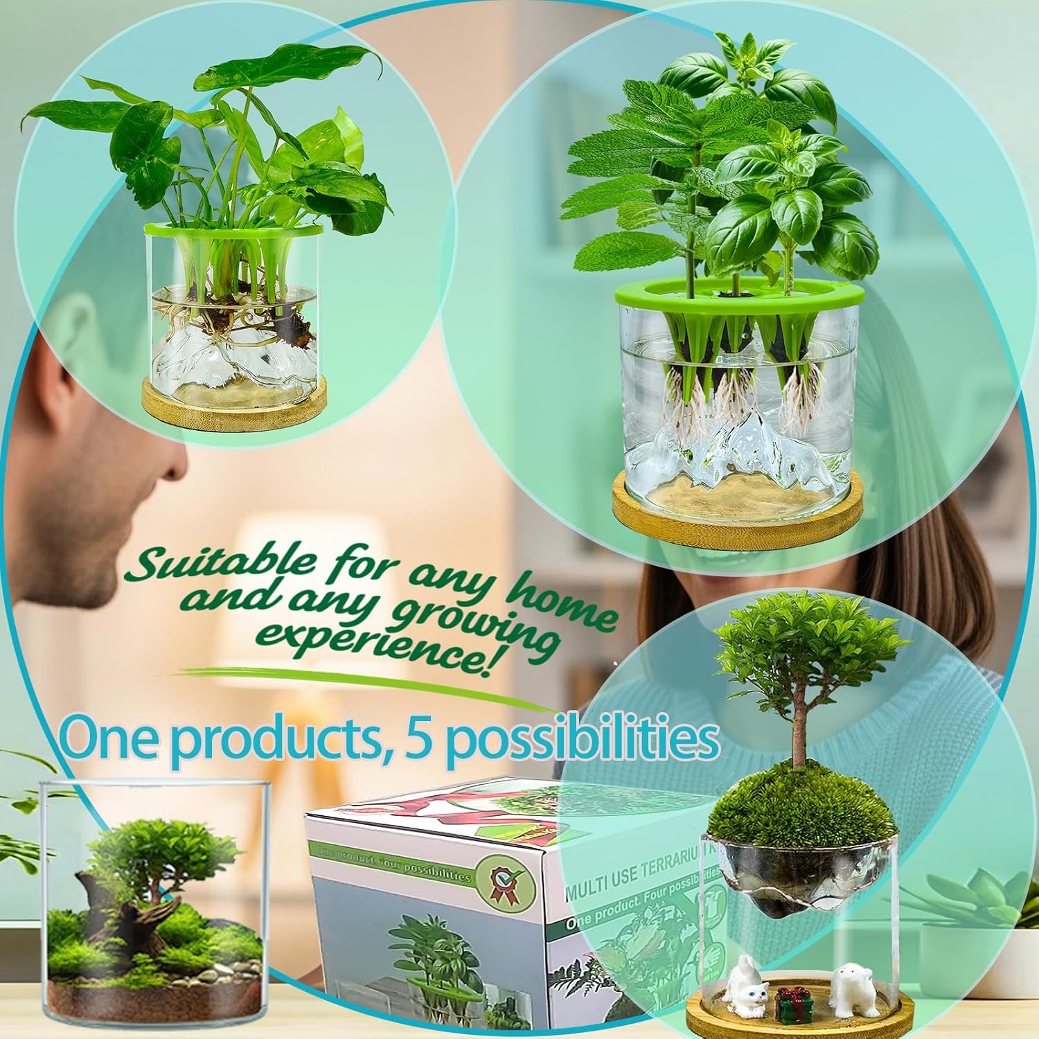 Versatile Plant Propagation Station Vase Hydroponic Planter Pot,Glass Plant Terrarium Kit,Fresh Indoor Herb Garden Kit| Christmas Birthday Gift for Gardener Women Mom Garden Lover | Home Office Decor - Image 6