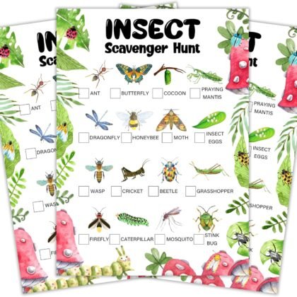 Insect Scavenger Hunt Cards, Seek and Find Camping Games, Road Trip Activities, Outdoor Scavenger Hunt Game for Adults, Nature Treasure Hunt Game, Spring Summer Holiday Party Supplies -03