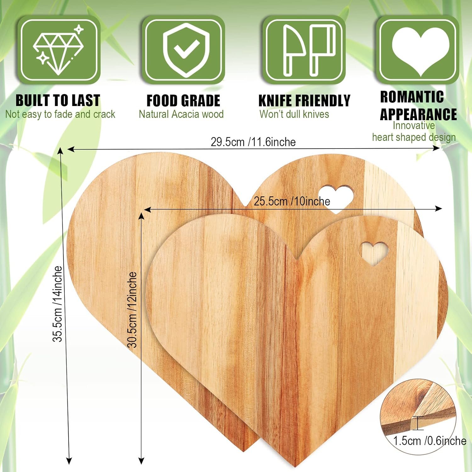 Patelai Heart Shaped Cutting Board, Acacia Wood Heart Charcuterie Board Bread Cheese Serving Platter Serving Charcuterie for Meat Cheese and Vegetables Wooden Servings Tray Valentine Day Women Gifts - Image 2