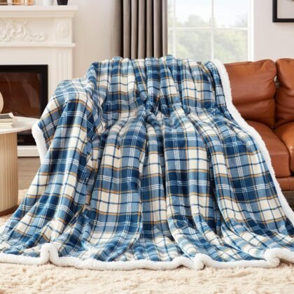 OCTROT Sherpa Fleece Blanket,Checkered Blue Throw Blanket Gifts for Women Mom Girls Grandma Dad, Soft Winter Warm Plaid Thick Blankets for Cozy Home Decor,Couch,Bed,Sofa,Picnic,Travel,50x60 Inches