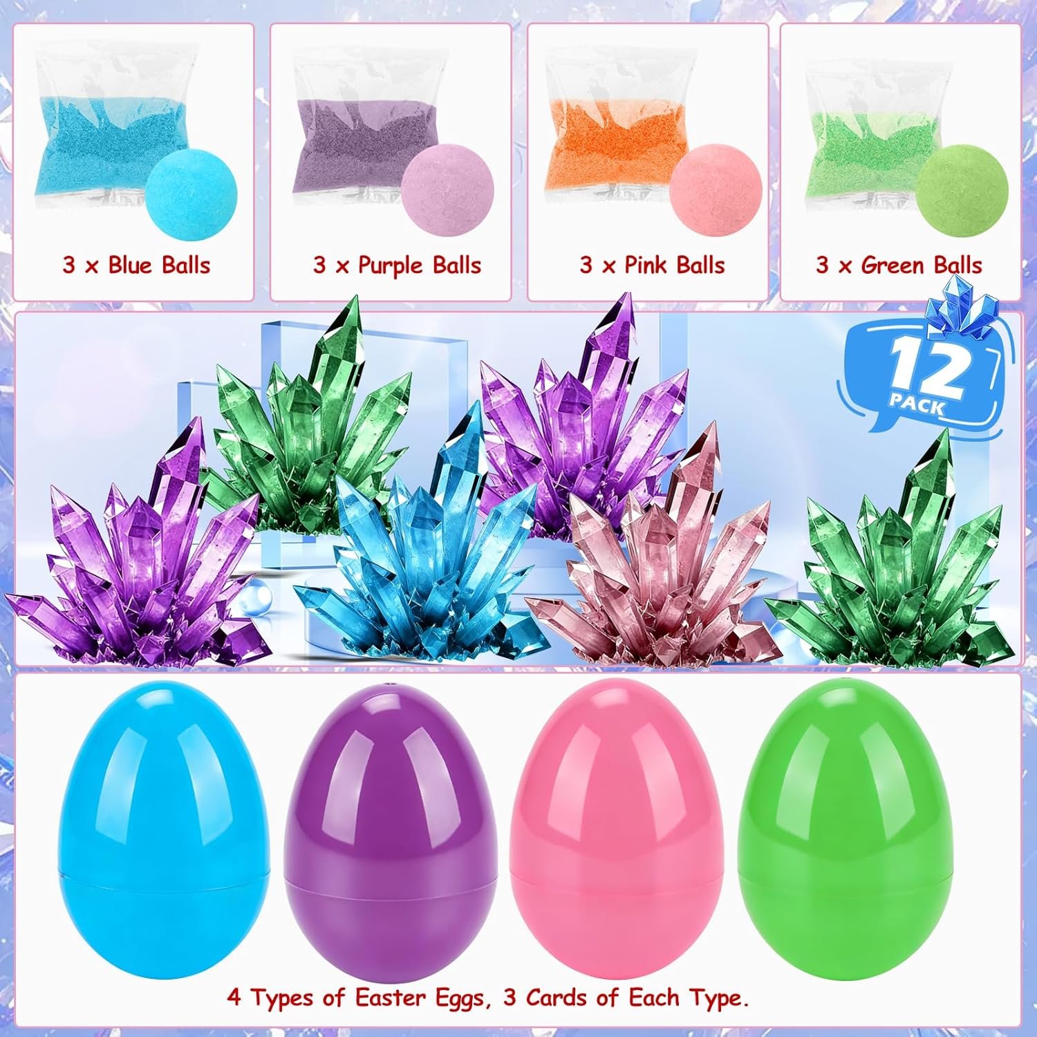 Grenfield Easter Eggs Fillers with Science Kit Planting Crystal, Easter Basket Stuffers Science Kit Planting Crystal Toy, Classroom Prizes for Easter Egg Hunts,Party Favors,Kids, Boys Girls (12 Pack) - Image 2