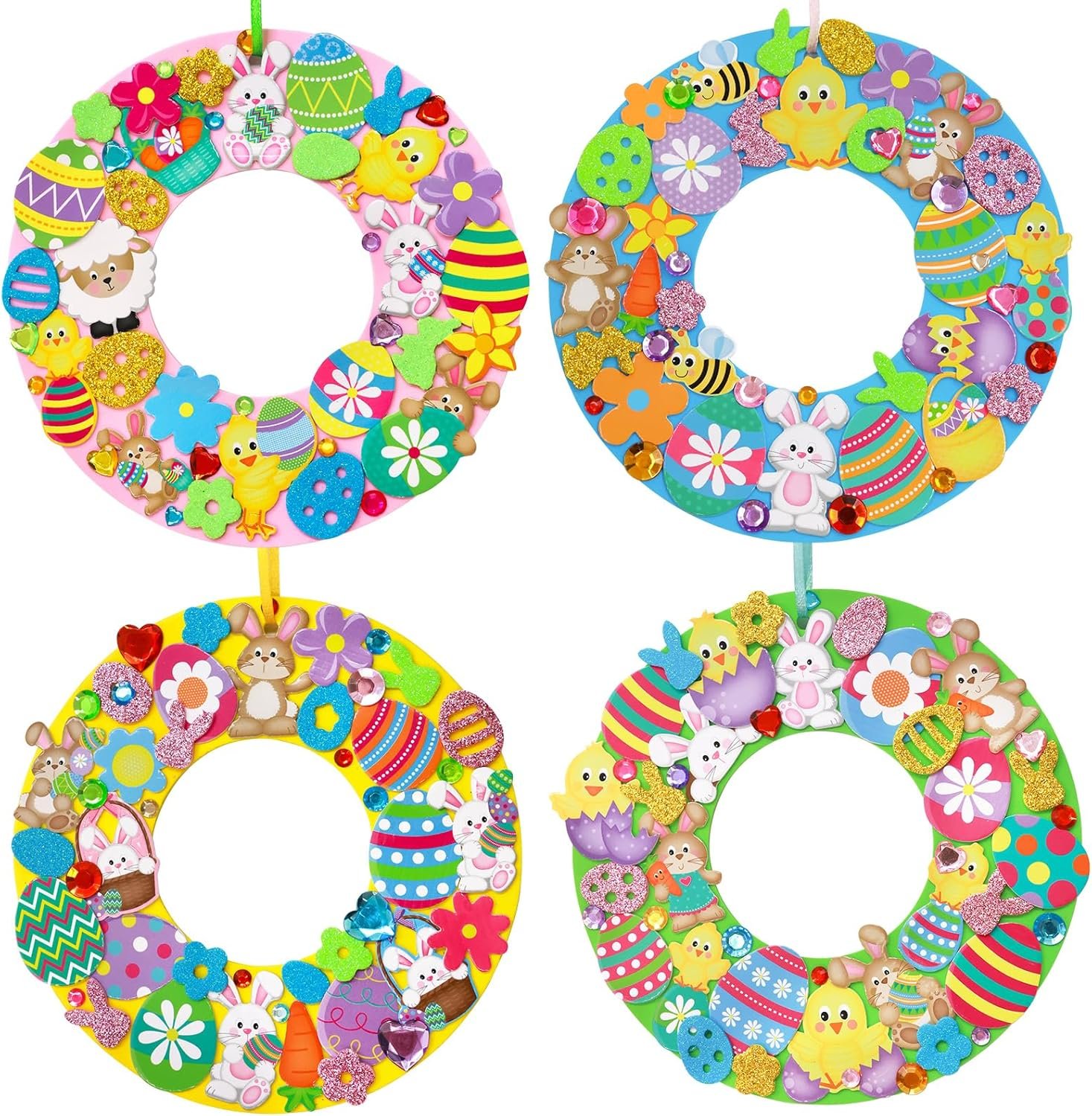 Treasure Cove Easter Crafts for Kids Easter Wreath Craft Kits DIY Foam Wreath Decorations Hanging Ornaments with Foam Stickers for Spring Classroom Home Activity Party Decor 12 Sets