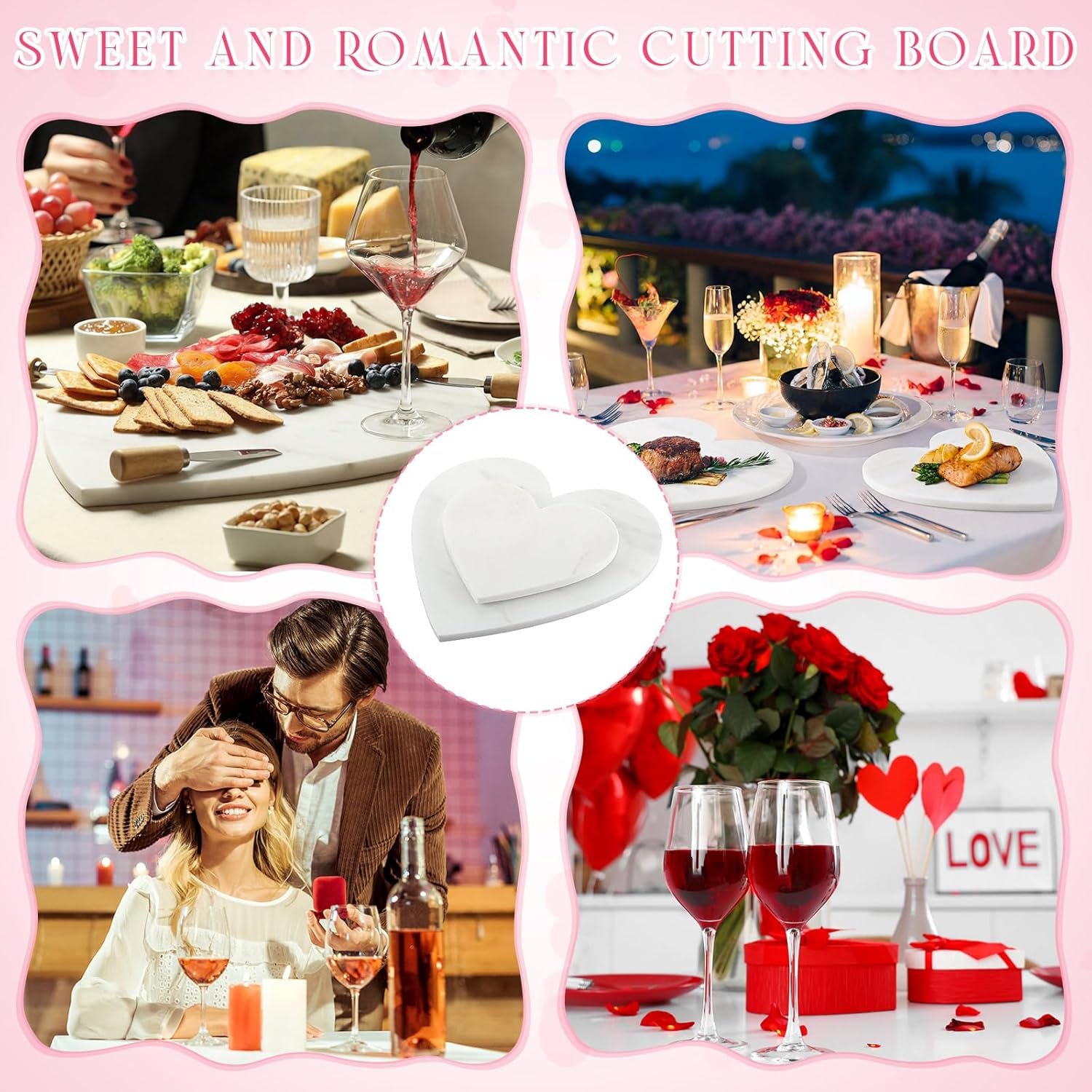 2 Pcs Heart Shaped Marble Cutting Board 11.4 x 11.4 x 0.4 Inch and 7.5 x 7.5 x 0.4 Inch Marble Serving Tray Cheese Charcuterie Board Serving Platter for Cheese and Vegetables Gifts - Image 5