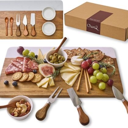 Charcuterie Board Gift Set – Marble & Acacia Cheese Board with Premium Design, Serving Platter for Hosting & Entertaining, Housewarming Wedding Bridal Shower Birthday Gifts for Women