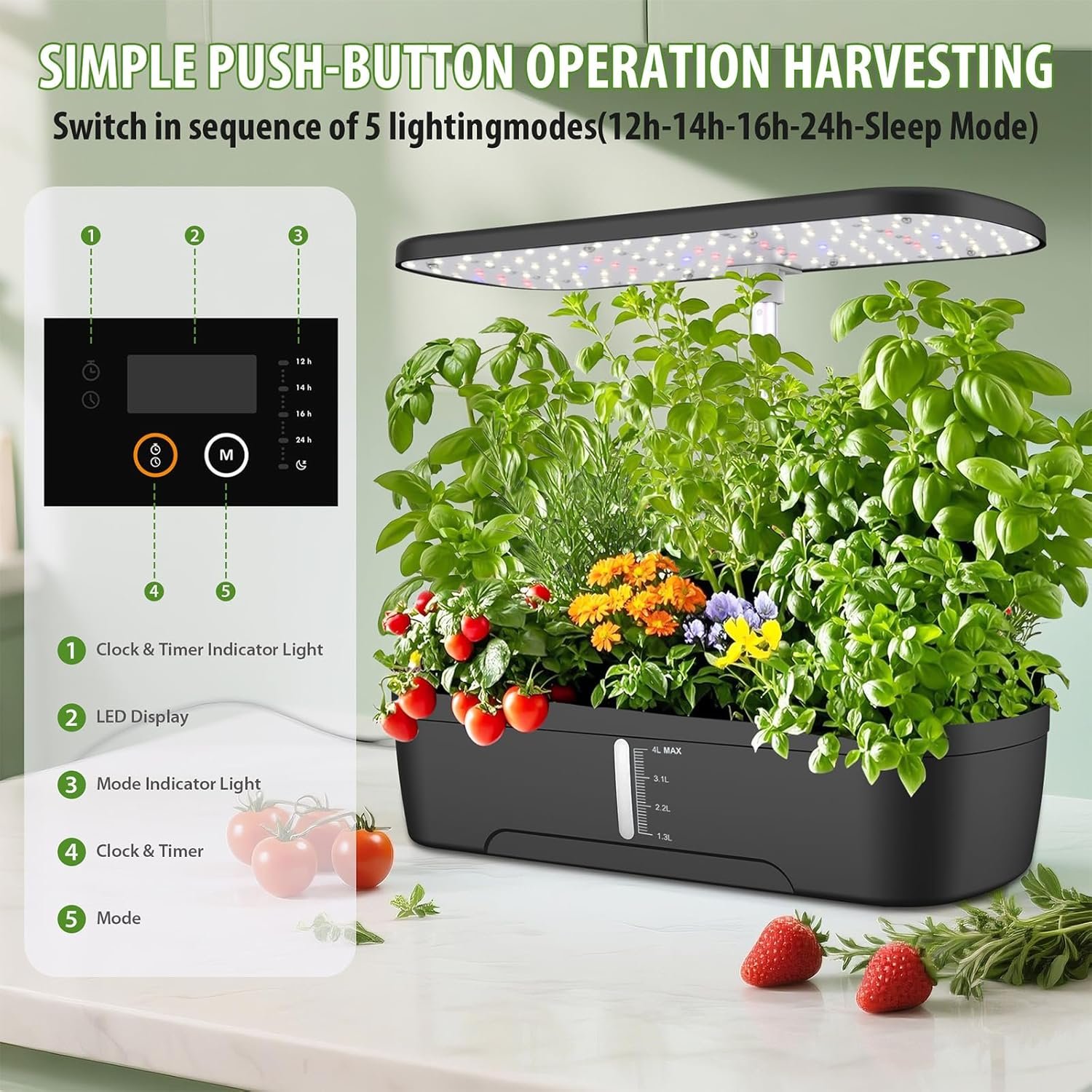 52 Pods Hydroponics Growing System Kit, Indoor Herb Garden with Smart LED Grow Light, Large Capacity Water Tank, Adjustable Height, Auto Timer & Quiet Pump for Home Kitchen Office Indoor Gardening - Image 5