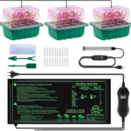 Verdenu 3PK Seed Starter Tray with Grow Lights and Tempe-Control Heat Mat, 36-Cell Large Seedling Starter Kit with Humidity Dome, Adjustable LED Lighting for Seed Germination,Temperature Adjustable