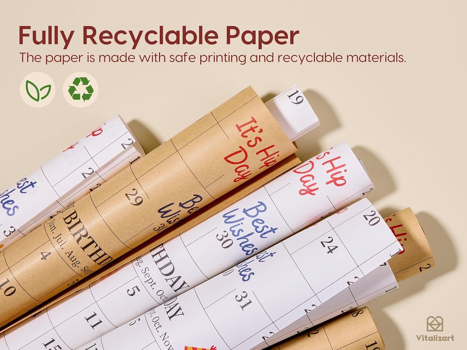 Vitalizart Write-On Calendar Birthday Wrapping Paper Set 17" With 5-Yard Twine Recyclable Customizable Gift Wrap For Birthday Party Baby Shower Handmade Crafts - Image 7