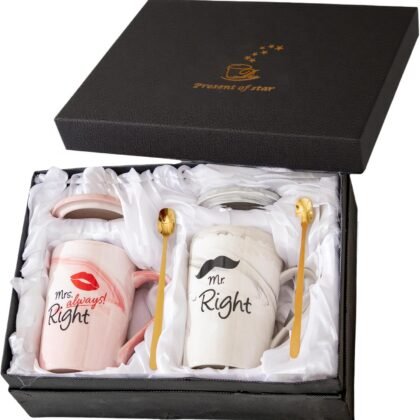 Mr and Mrs Coffee Mugs Set - Unique Wedding Gifts For Bride Groom His and Her Anniversary Engagement Bridal Shower Gift for Him Her Couples Gifts for Mom Dad Parents Present Valentine's Day Gift