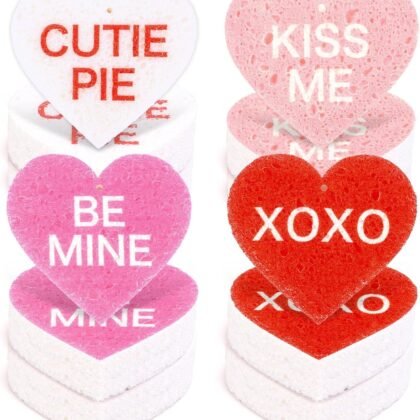 Whaline 8Pcs Valentine’s Day Kitchen Sponges Water Absorbing Dish Washing Sponge Red Pink Conversation Heart Non Scratch Cleaning Scrub Sponges for Holiday Home Kitchen Bathroom