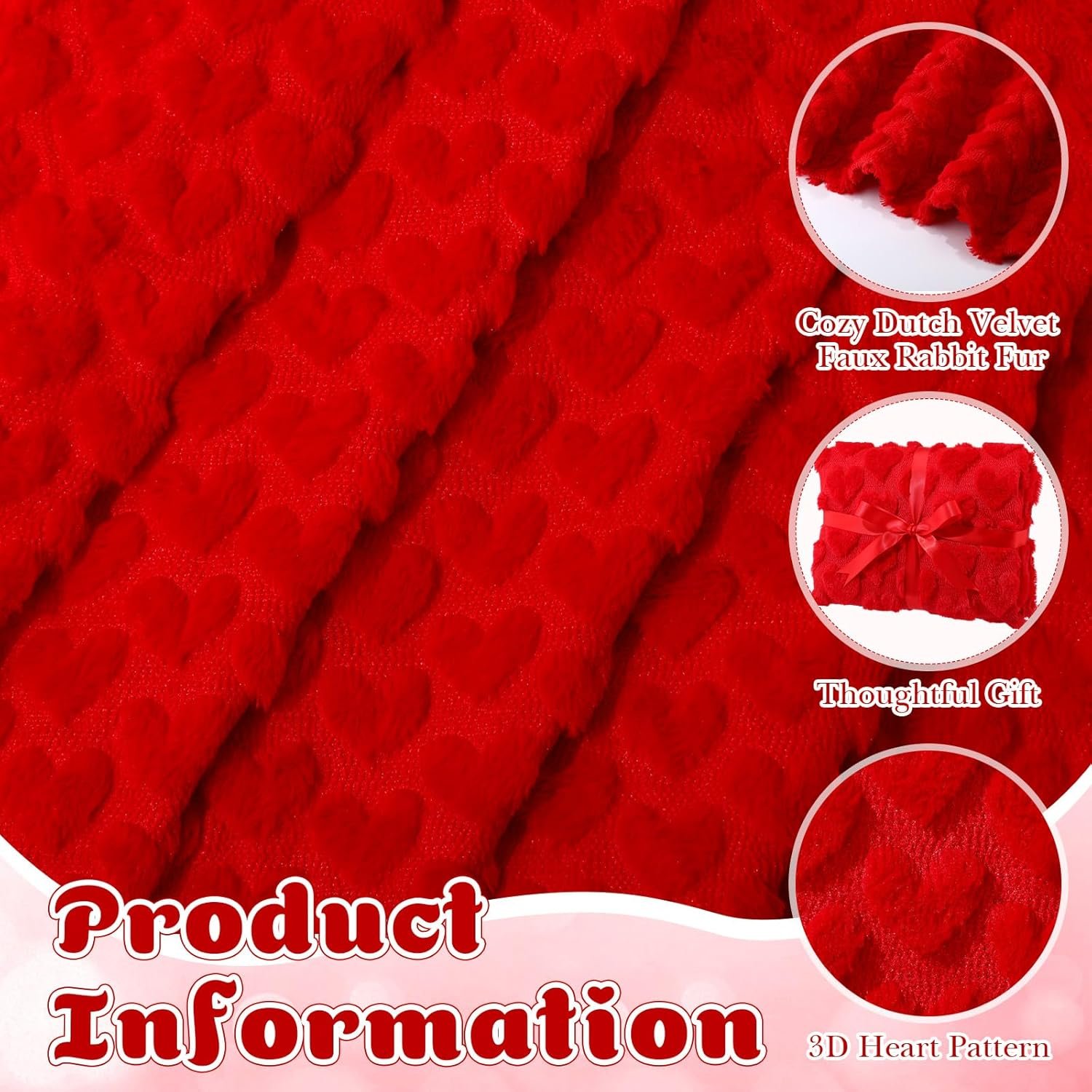 Moukeren Valentines Heart Throw Blanket 50”×60” - 3D Jacquard Heart Throw Blankets, Soft Cozy Romantic Valentines Gifts for Bed Couch Sofa Home Decor - Image 2