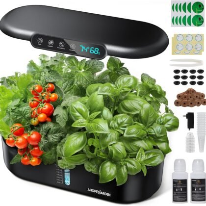 Ahopegarden Hydroponics Growing System kit: 12 Pods Indoor Herb Garden with Smart Environmental Detection - Full Spectrum LED Grow Light for Growing Vegetables，Herbs and Lettuce - Home Gardening