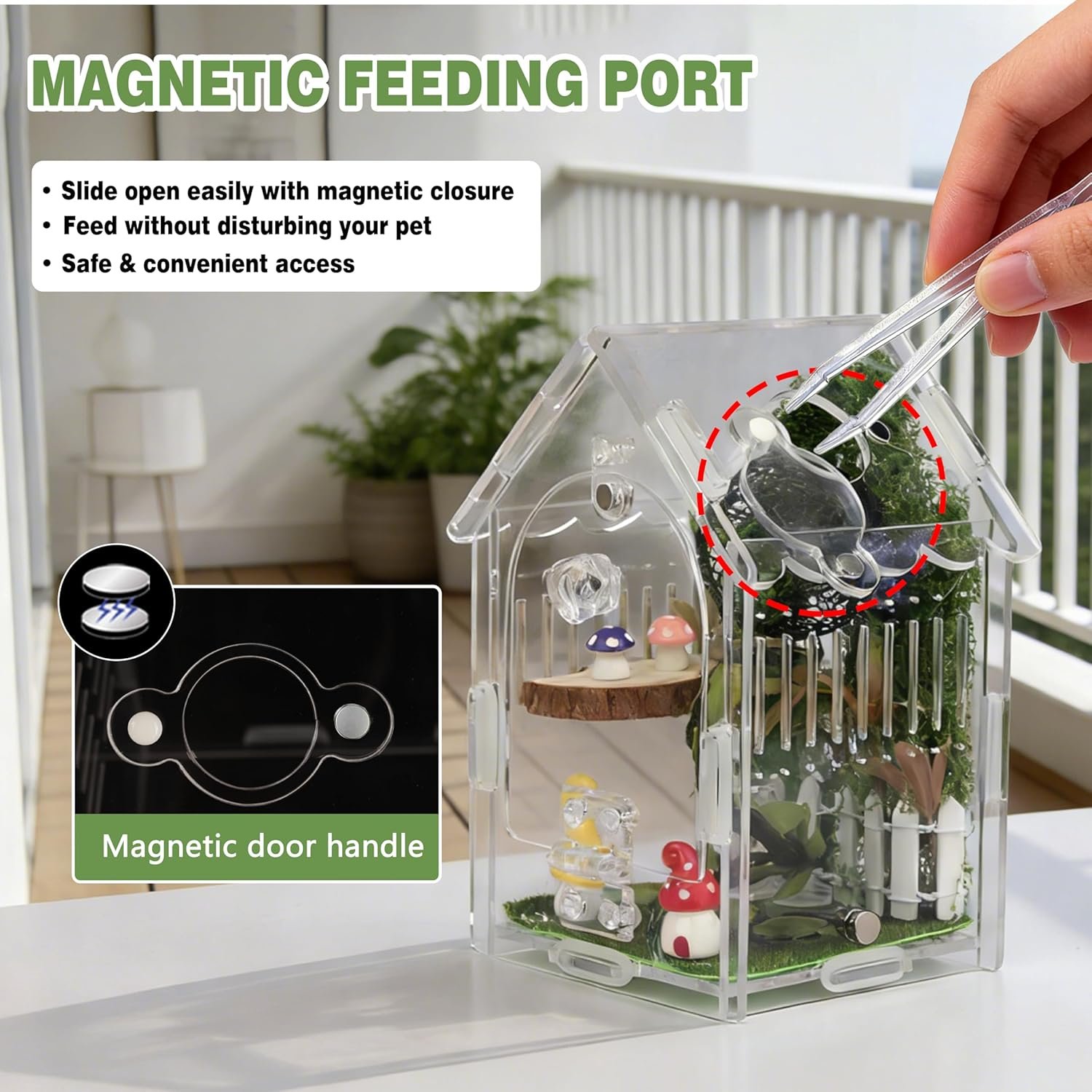 Jumping Spider Enclosure - Internal Dimensions 3.15"x3.15"x5.6" Acrylic Terrarium Kit for Tarantulas/Mantis/Reptiles with Magnetic Door, Ventilation & Easy Assembly - Image 4