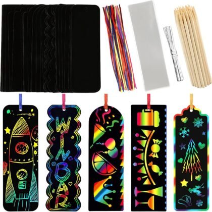 PEASUG Scratch Art, 40 Sets 5 Styles Scratch Art for Kids, Rainbow Scratch Paper Art Sets, Magic Black Scratch Off Paper Eid Bookmarks Gifts for Kids, DIY Art Craft Party Favors Easter Crafts