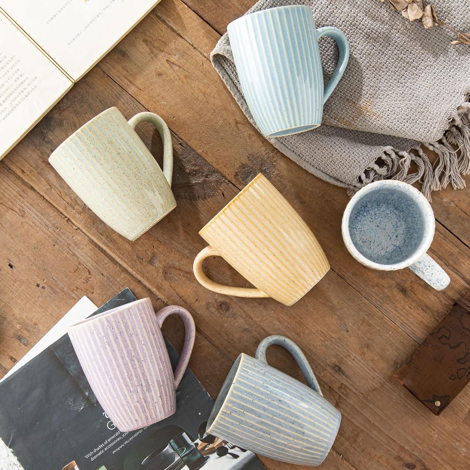 Yundu 16 oz Coffee Mugs Set of 6, Large Coffee Cups, Ceramics Mug with Handle, Cups foe Latte, Tea, Cappucino - Assorted Colors - Image 3